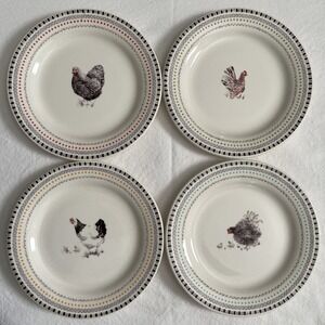 Gien Coquettes Bread Canape Desert Plates (4) 6.5" NEW IN BOX Farmhouse Hens